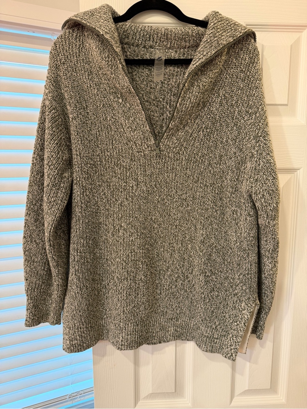 Lou & Grey Marled Gray Hooded V-Neck Sweater